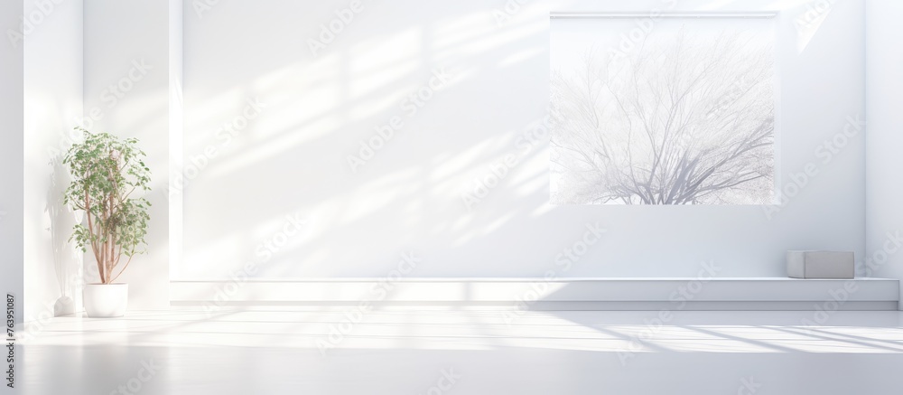 A close-up view of a plant potted in a vase placed in a bright white room A close-up view of a plant potted in a vase placed in a bright white room