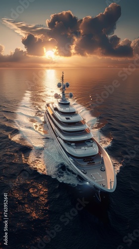 Luxury yacht sailing at sun...