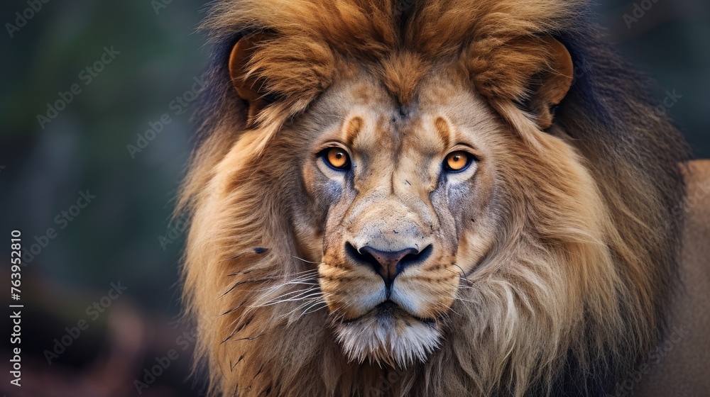 Closeup of a lions face and eyes in the wild