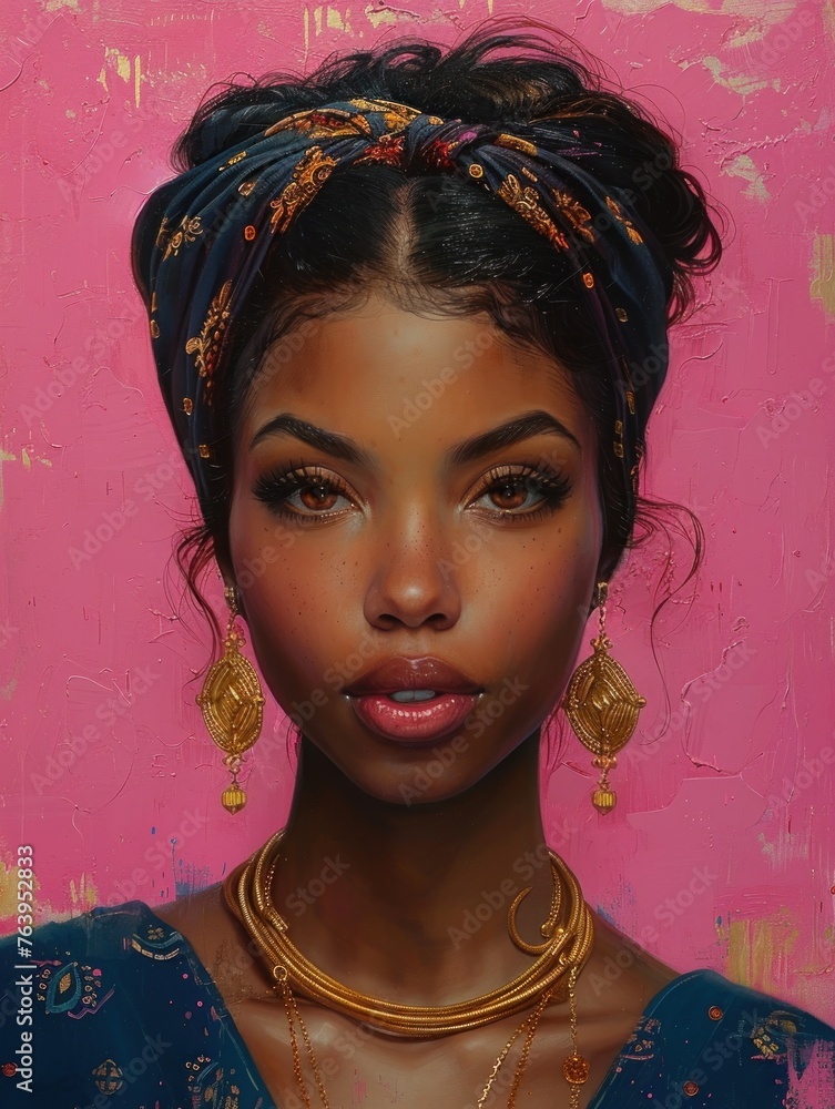 omposition portraying the African woman wearing gold earrings, with ...