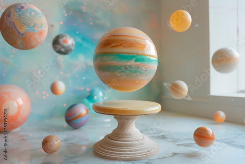everyday objects then arrange them in a digital collage with celestial bodies photo