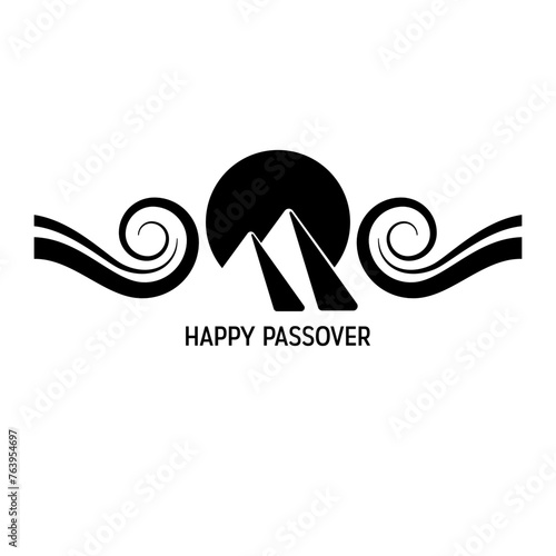 Vector Minimalistic Illustration of Passover Celebrations. Emblem of Wine, Egyptian Pyramids and Waves on a white background. The Escape from Egypt concept.