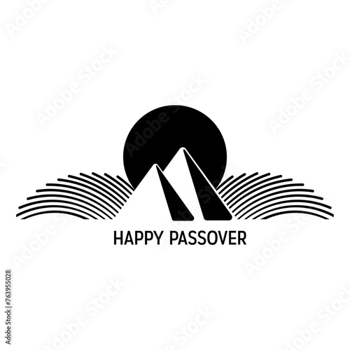 Vector Minimalistic Illustration of Passover Celebrations. Emblem of Wine, Egyptian Pyramids and Waves on a white background. The Escape from Egypt concept.