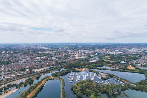 amazing aerial view of the Caversham Lakes, Reading, Berkshire