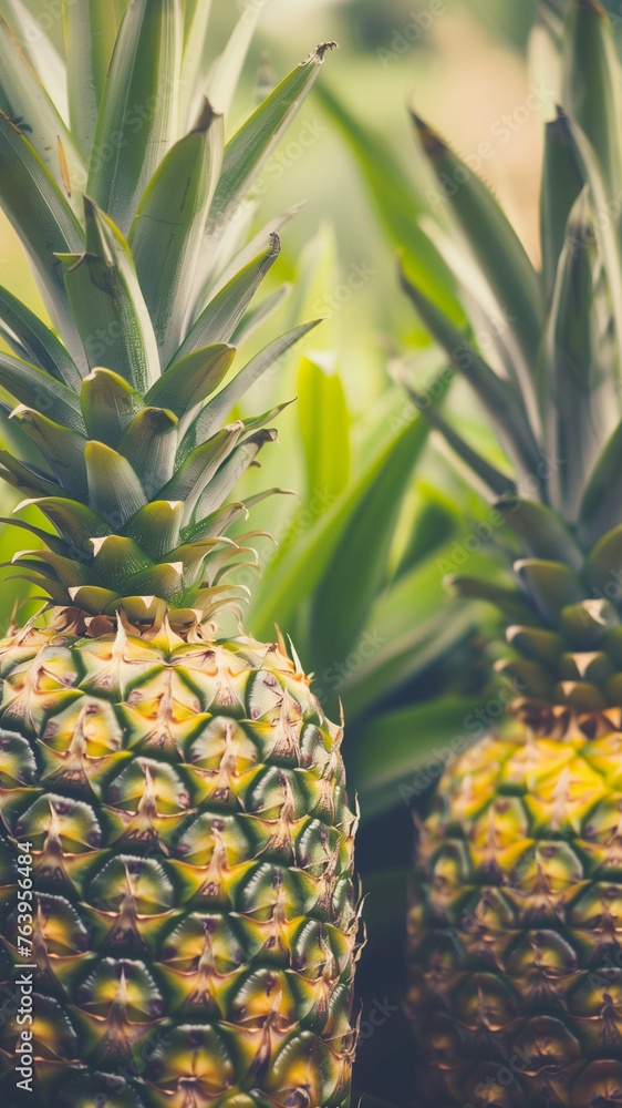 Obraz premium Pineapple plant background for stories templates or smartphone format 