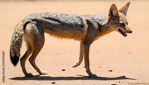 A Jackal With Its Fur Puffed Out To Look Bigger