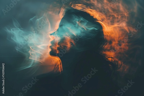 Womans Face Emitting Smoke
