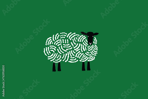 Isolated white sheep cotton sewing on a green background 
