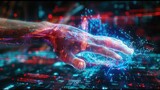 Woman's hand making contact The digital revolution and metaverse world are concepts for the next generation of technology. technology background