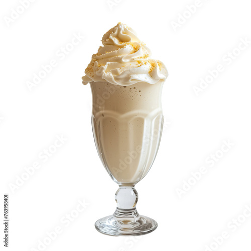 Vanilla Milkshake isolated on white transparent background, ultra realistic food photography