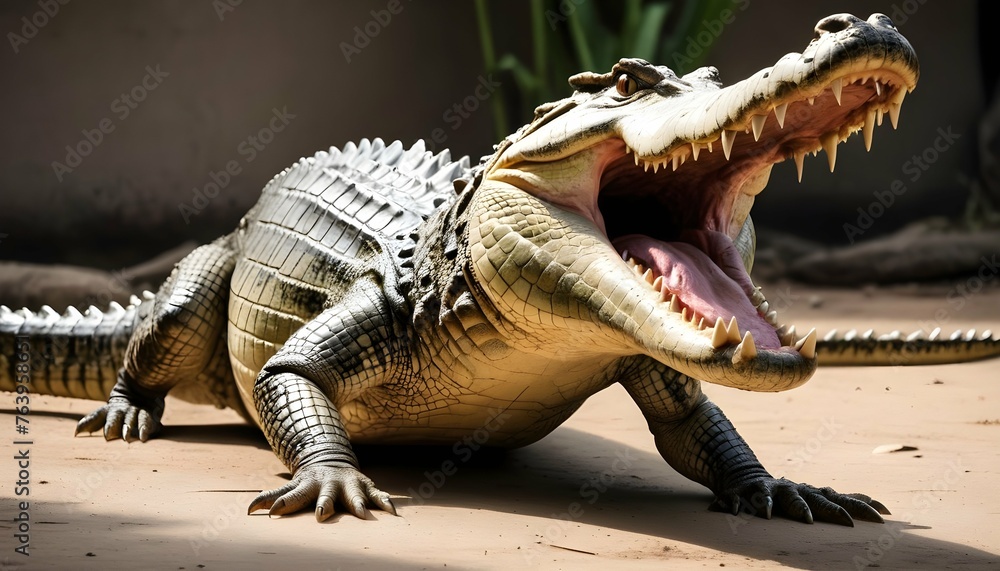 A Crocodile With Its Body Coiled Poised For Attack - obrazy, fototapety, plakaty 
