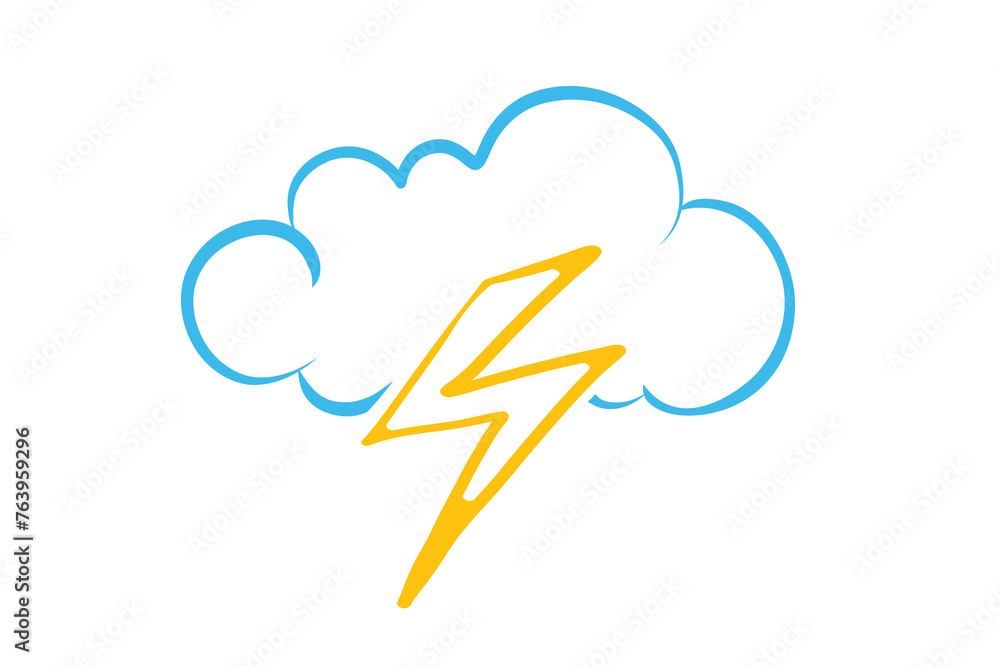 Hand Drawn Lightning Cloud Design Element. Isolated on White Background. Winter Cloud with Lightning Icons in Doodle Style. Weather. Cool Style Rainy Cloud. Forecast Weather symbol of cloud. Hand Drawn Lightning Cloud Design Element. Isolated on White Background. Winter Cloud with Lightning Icons in Doodle Style. Weather. Cool Style Rainy Cloud. Forecast Weather symbol of cloud.