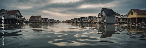 Submerged buildings and streets after a tsunami