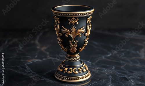 Luxurious Arabic design meets minimalist aesthetics in the 3D tournament cup icon, Black Opulence, set against a sleek black background. photo