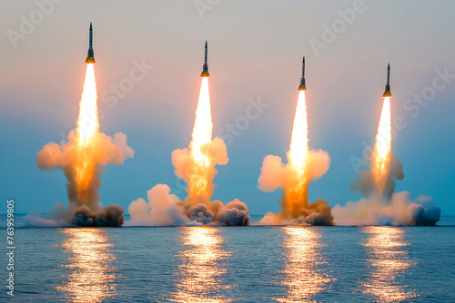 Ballistic missiles take off from the coast