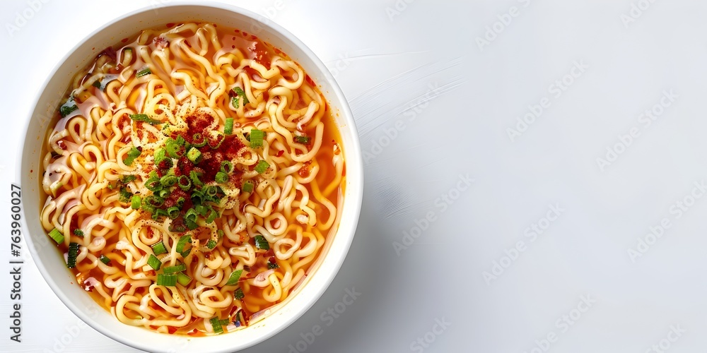Cozy Bowl of Noodles Indulging in a Relaxing Spa Day on a Pristine White Background Cozy Bowl of Noodles Indulging in a Relaxing Spa Day on a Pristine White Background