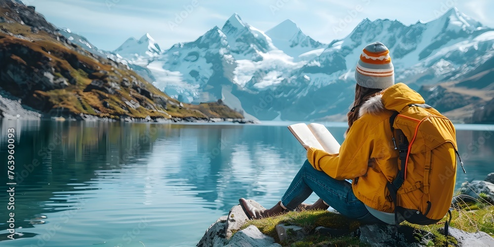 Solitary Traveler Exploring Serene Mountain Lake Landscape during Outdoor Adventure