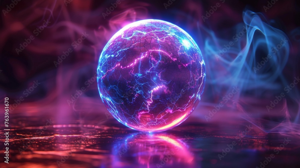 Plasma ball glowing with vibrant colors dark room frontal shot mesmerizing patterns Plasma ball glowing with vibrant colors dark room frontal shot mesmerizing patterns
