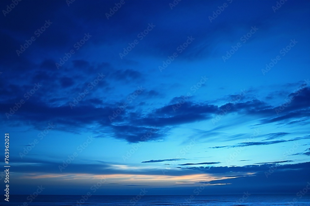 Beautiful sunset on the beach,  Seascape with clouds and blue sky