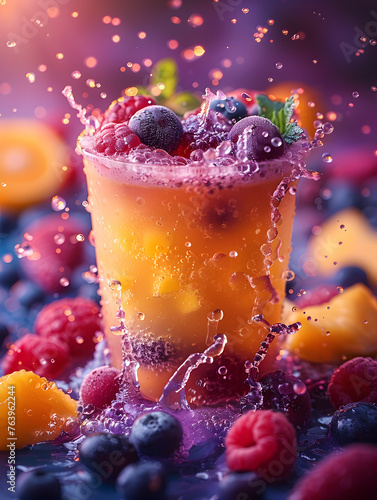 Cocktail juice with healthy and vibrant exotic fruits