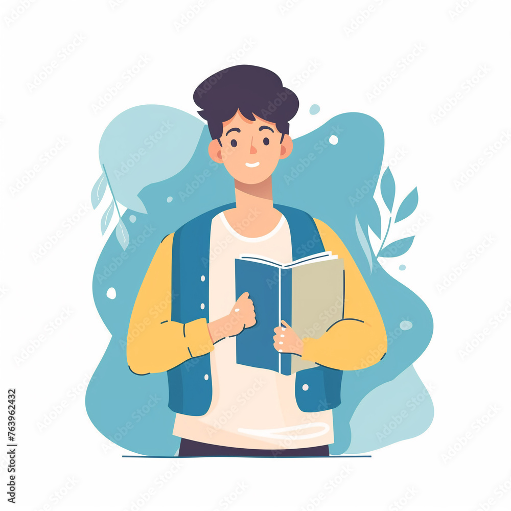illustration of student reading book, scholar boy teenager studying educational materials, isolated flat vector modern illustration of child, full of curiosity and motivation illustration of student reading book, scholar boy teenager studying educational materials, isolated flat vector modern illustration of child, full of curiosity and motivation