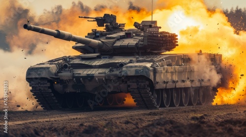 Modern main battle tank in action, demonstrating its firepower and maneuverability on the battlefield