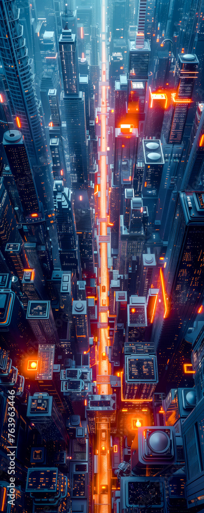 Obraz premium City Lights at Night: Aerial View of Bangkok Skyline and Urban Architecture with Vibrant Street Traffic Generative AI