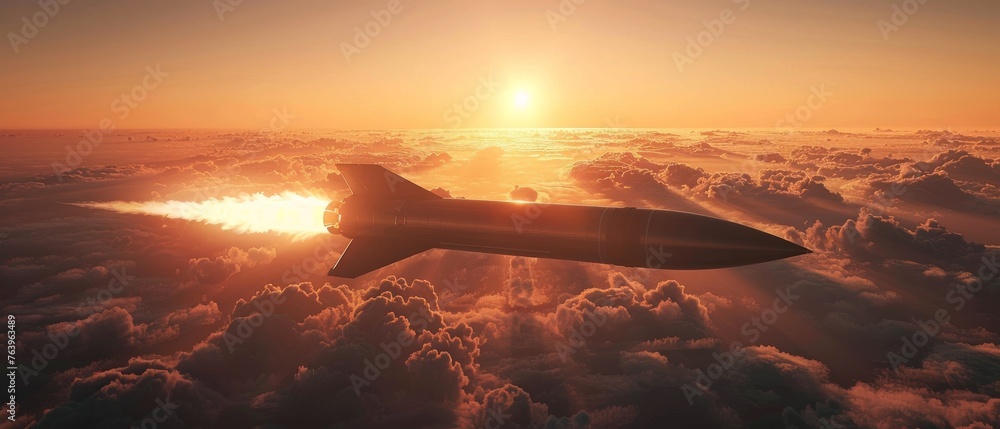 Homing missile through smoke scorched earth below crystal target dive at dawn