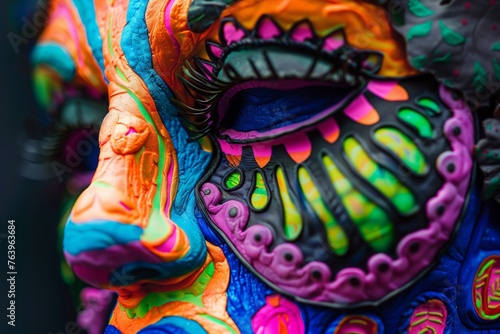 artistic plasticine facial masks with vibrant colors
