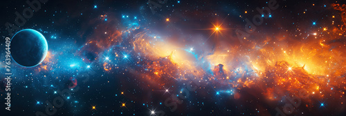panorama of fantastic multicolored outer space with stars, constellations, galaxies, planets © alexkoral