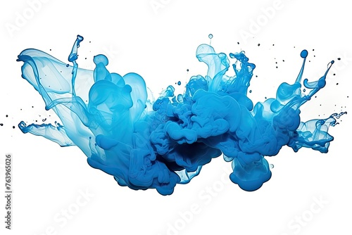 Splashes, a splash of blue paint. Blue smooth movements of blue ink on a white background.