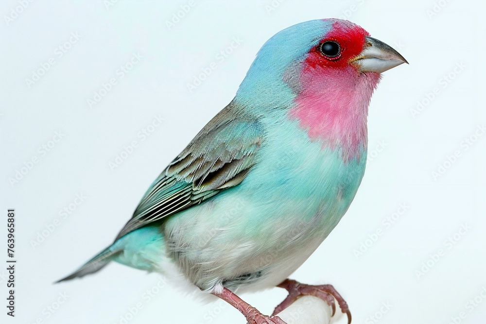 Beautiful turquoise and red bird isolated on a white background - obrazy, fototapety, plakaty 