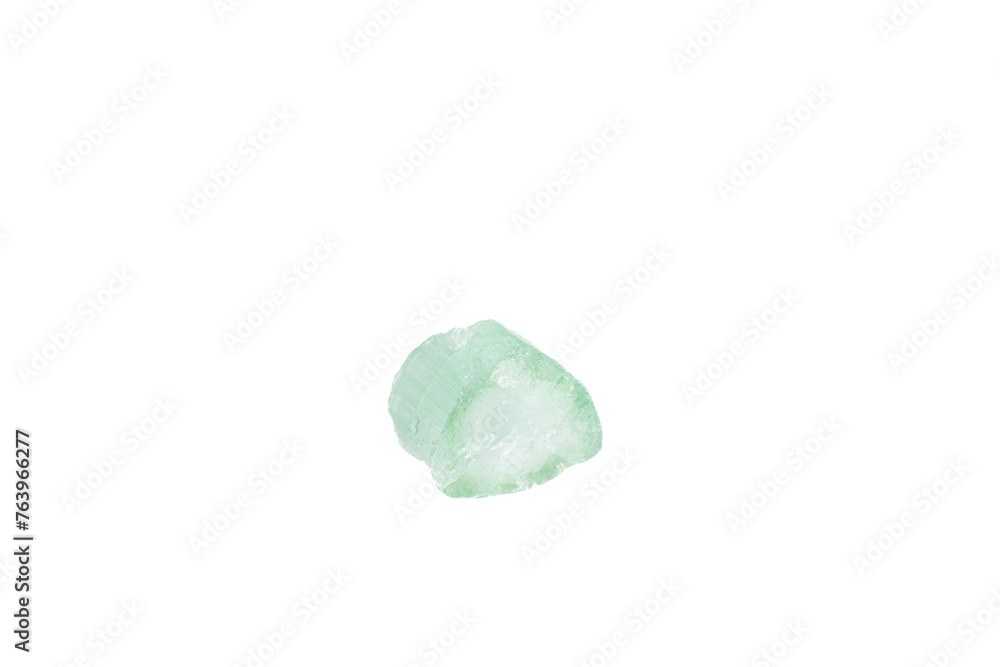 green tourmaline mineral stone macro on white background