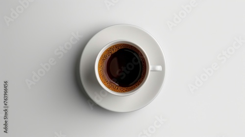 Top-View Minimalist Dark Brown Coffee Mug on White Oval Saucer