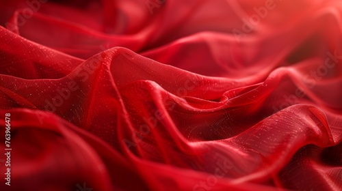Red satin fabric as background, closeup. Texture of cloth