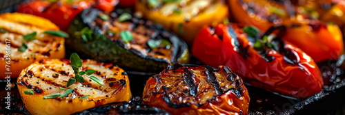 plate of freshly grilled vegetables, showcasing the vibrant colors and charred edges in exquisite detail. Generative AI