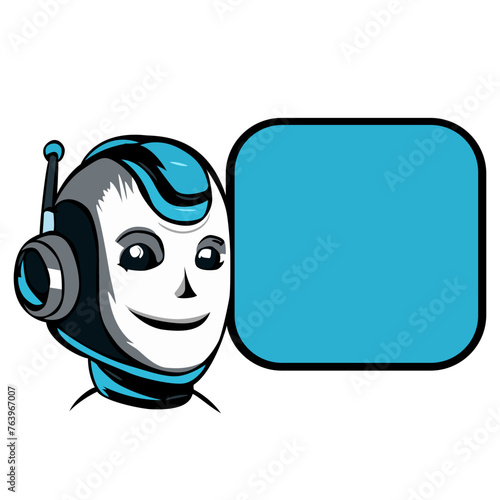 Chat bot logo design concept. Virtual smart assistant Bot icon. Robot head with speech bubble. Customer service chat bot.