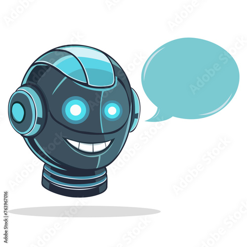 Chat bot logo design concept. Virtual smart assistant Bot icon. Robot head with speech bubble. Customer service chat bot.