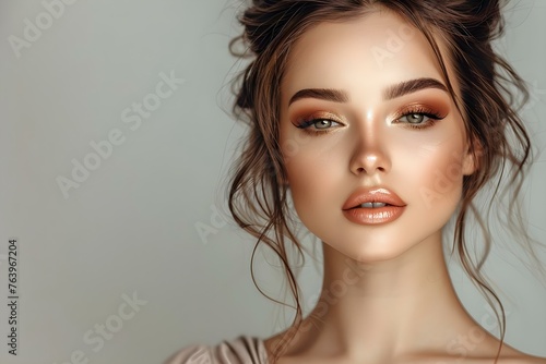 Makeup for a woman in Brown colors centered professional photo copy space. Concept Makeup  Brown colors  Professional  Photo  Copy space