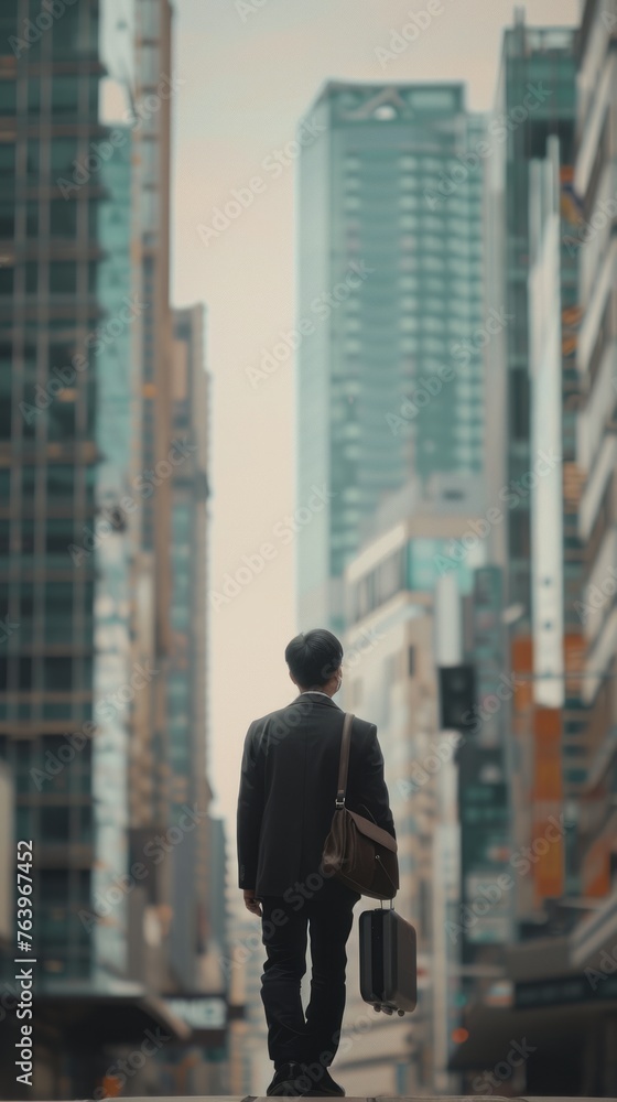 Man Walking Down a Street With a Suitcase Man Walking Down a Street With a Suitcase