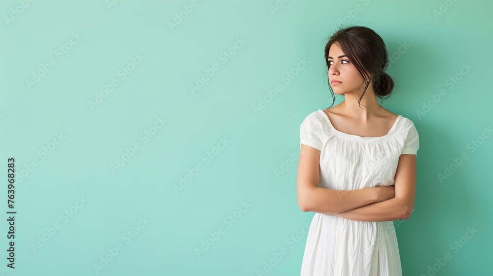 Elegant lady in evening gown studio shot with copy space for advertising placement Elegant lady in evening gown studio shot with copy space for advertising placement
