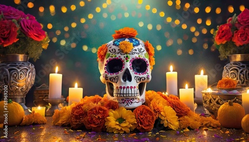 Day of the Dead holiday with painted skulls