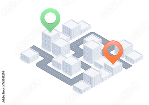 We have moved new office icon location. Address move change location announcement business home map. New pin location. Isometric vector illustration