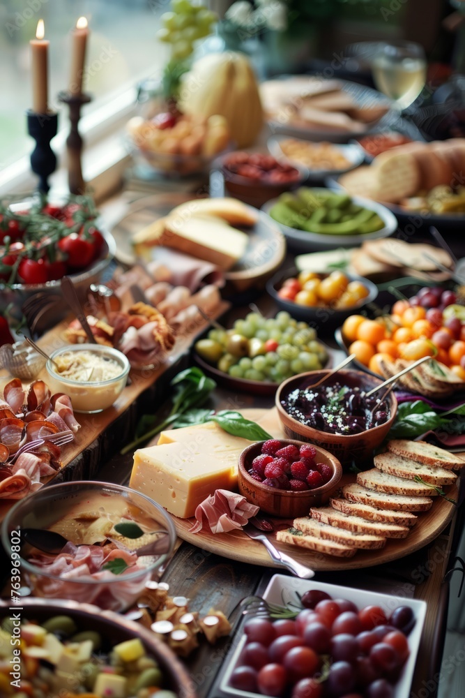 Variety of Food Spread on Table