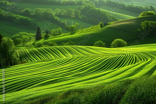 Rural landscape in Tuscany  Italy   Green hills and fields