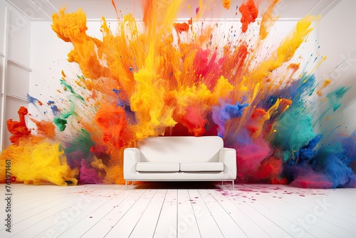 colorsplash in clean white livingroom illustration © krissikunterbunt