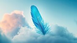 A single vibrant blue feather against a background of soft