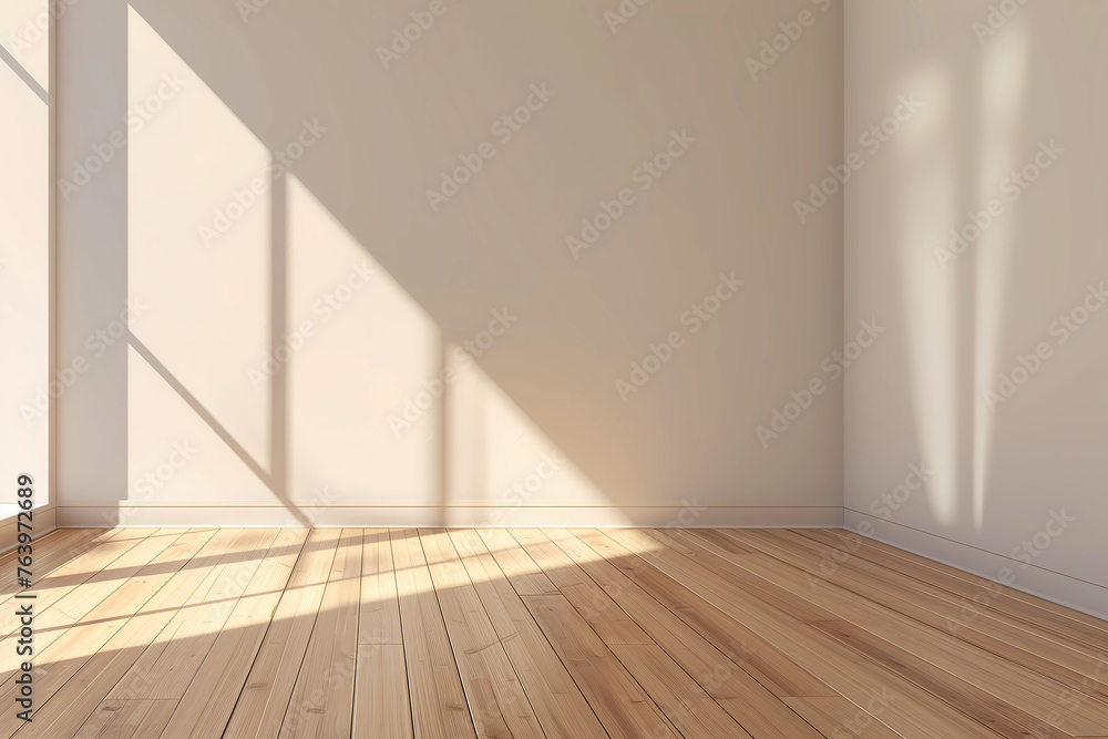 Empty room with window shadow on wall. Wooden empty room interior design, open space with beams ceiling and shadow on wall, modern contemporary architecture concept idea Empty room with window shadow on wall. Wooden empty room interior design, open space with beams ceiling and shadow on wall, modern contemporary architecture concept idea