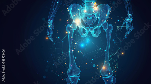 Interconnected design of human pelvic area in a blue glow highlighting anatomy with a technology theme,ai generated photo