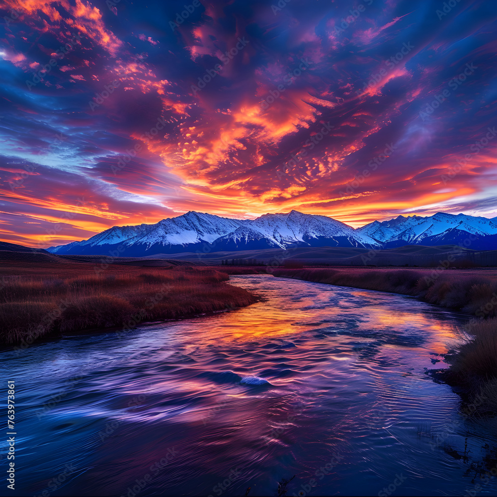 Spellbinding Sunset Over Spectacular Mountainscape Embarking the Journey into Twilight